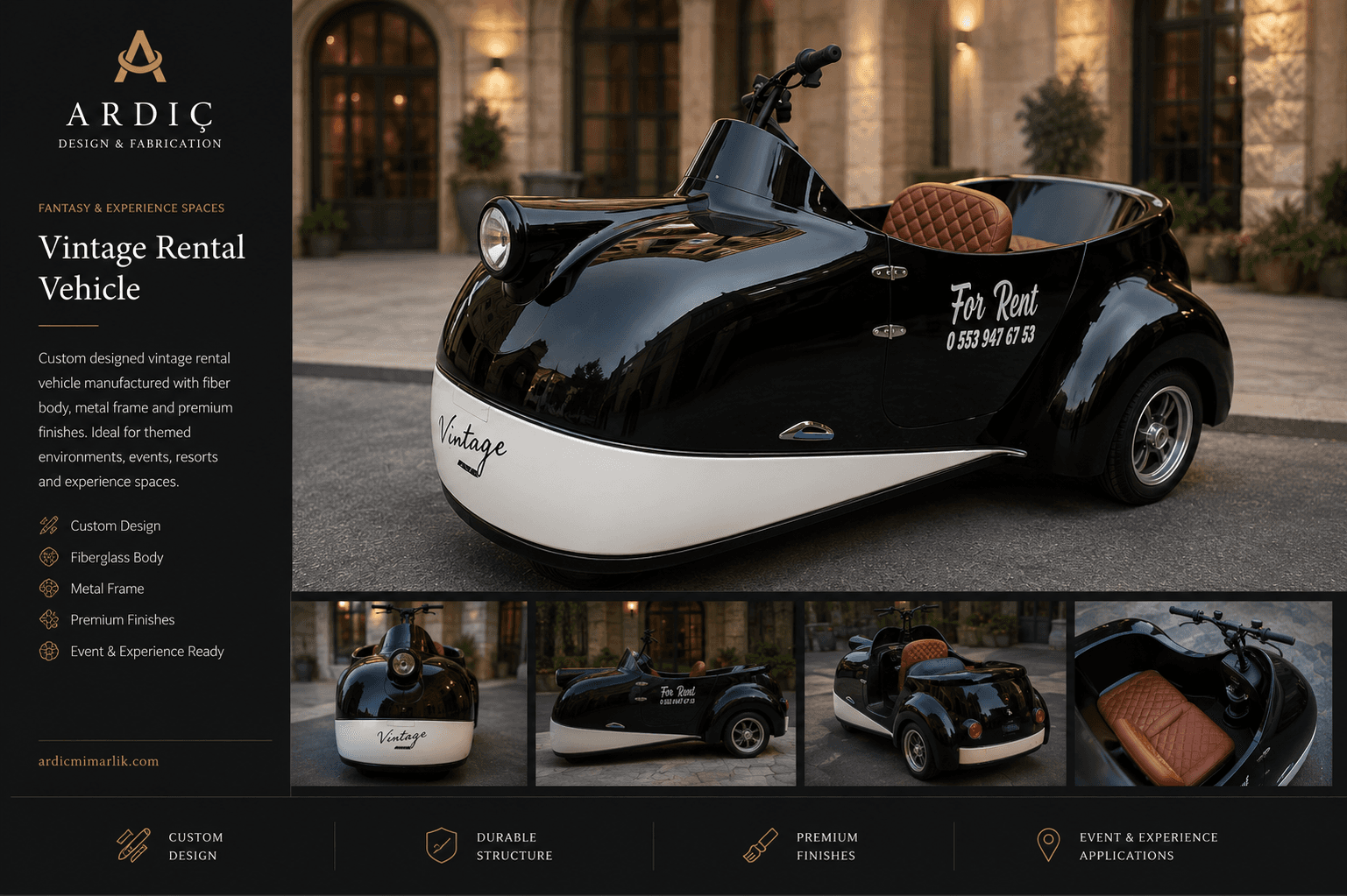 Vintage black rental vehicle custom experience object