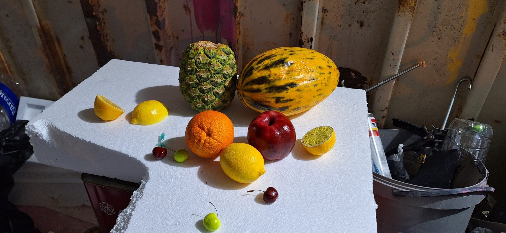 Assorted oversized fruit display props produced for commercial presentation