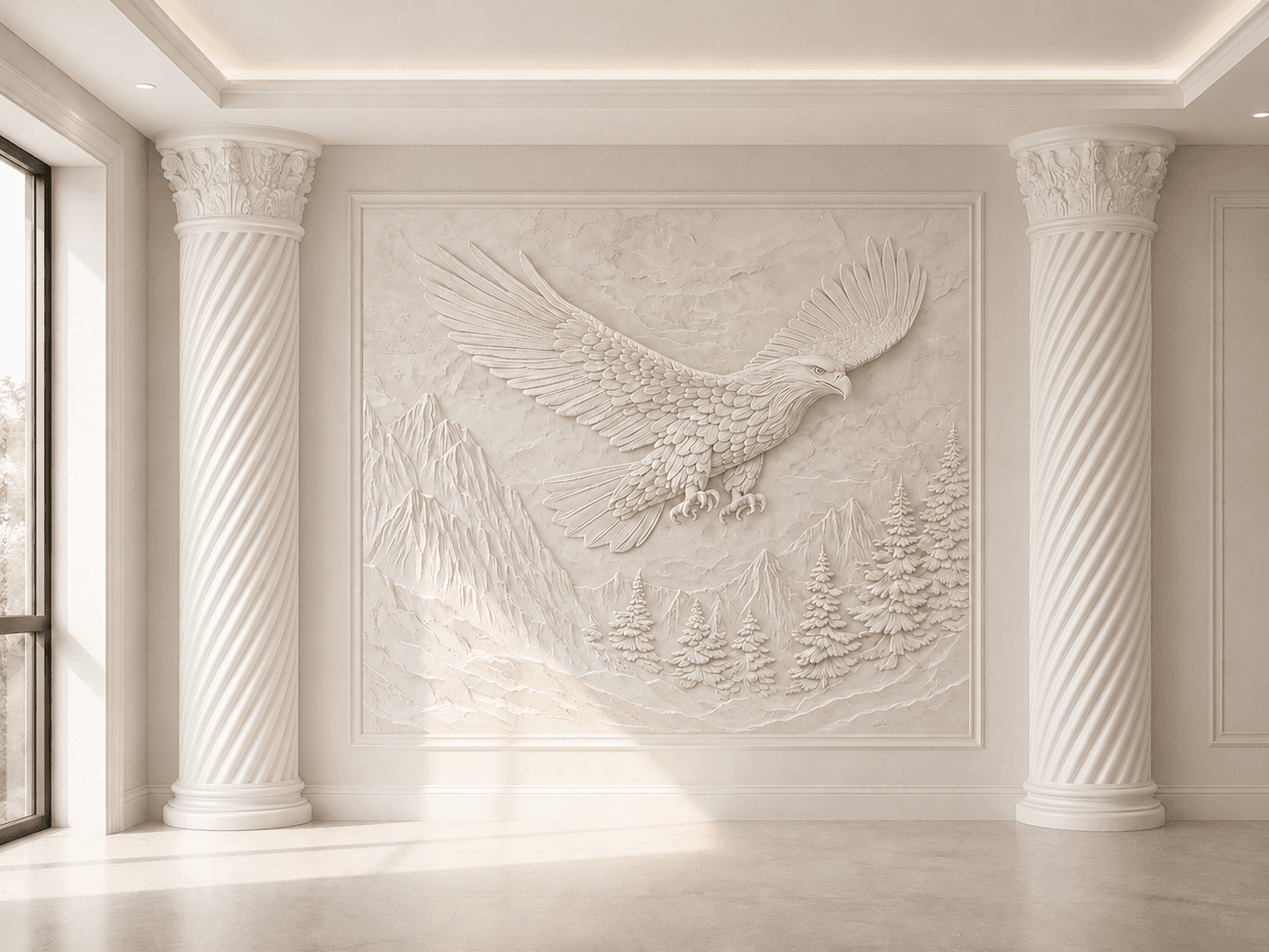Eagle relief wall with decorative columns for a classical thematic interior